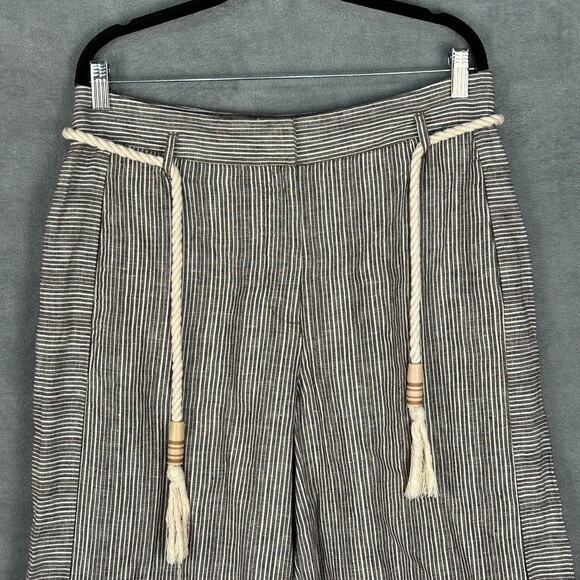 Ett:twa Anthropologie Pants Womens 12 Brown Striped Linen Wide Leg Boho Resort - Picture 2 of 15
